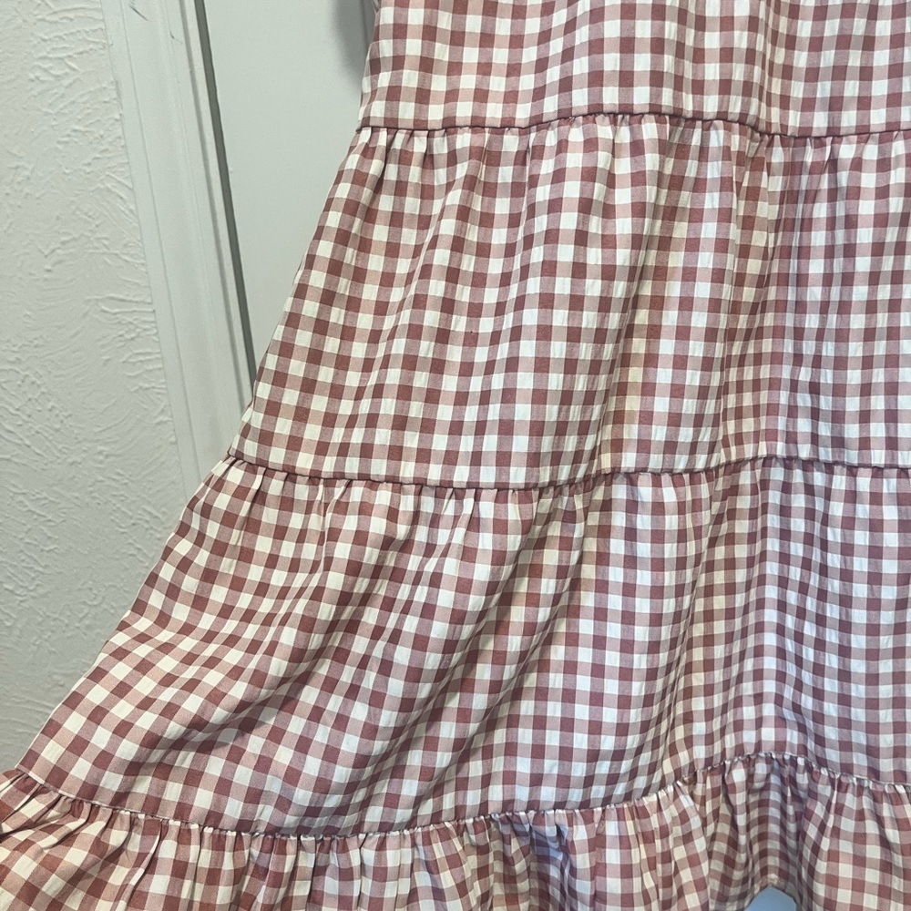 ARULA Pink and White Gingham Tiered Casual Dress - Picture 2 of 3